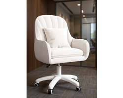Bureaustoel voor thuis, fluwelen stoel met hoofdsteun, 360° draaibaar, in hoogte verstelbaar, ergonomische bureaustoel, kaptafelstoel, draaistoel, voor studeerkamer/slaapkamer, draagvermogen tot 120 kg, wit - Casa Serena