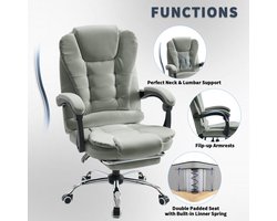 Bureaustoel – Werkstoel – Computestoel – Deskchair – Kantoorstoel – Hoogte Verstelbaar – Memory Foam Zitting – Uitschuifbare Voetensteun – Lederlook Bekleding – Donkergrijs
