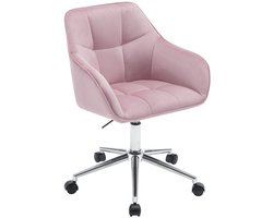 Bureaustoel - Werkstoel - Stoelen - Verstelbare Hoogte - Armleuningen - Comfortabele Zitting - Velvet - 360° Draaibaar - Ergonomische - Roze Fluweel