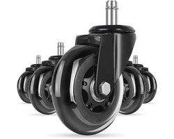 Bureaustoel Wielen 10mm Compatibel Met IKEA Stoelen - Set Van 5 Rubberen Wielen Voor Parket En Laminaat - Zwenkwielen Voor Bureaustoel Met Schroef