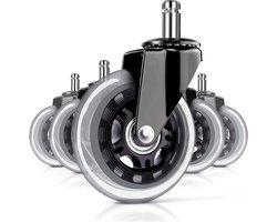 Bureaustoel Wielen - Zwenkwielen Rubber - Stoel Mobiliteit - Dubbel Vergrendelingssysteem - 3 Inch 10mm - Zwart