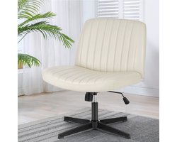 Bureaustoel Wit PU Leer – Draaibaar met Wielen – Verstelbare Ergonomische Stoel – Comfortabele Kantoorstoel voor Thuis & Werk