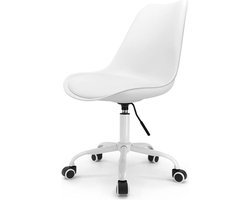 Bureaustoel wit Scandinavisch design met wielen - in hoogte verstelbaar - metalen voet (wit gelakt)