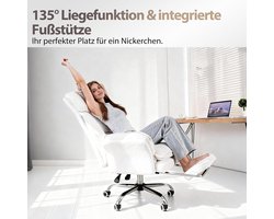 Bureaustoel XL 68x86x123 cm – Brede Ergonomische Gamingstoel met Voetensteun en Opklapbare Armleuningen – Zware Personen tot 180 kg – Teddy Stof Beige – Verstelbare Hoge Rugleuning – Urbanhome