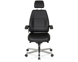 Bureaustoel XXL - Met Armleuning - Lange/Zware Mensen - Leder - Zwart - Ergonomisch
