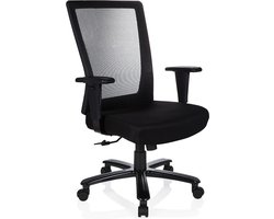 Bureaustoel XXL - Verstelbare Armleuning - Lange/Zware Mensen - Stof/Netstof - Zwart - Ergonomisch