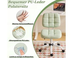 Bureaustoel – Yesdeals Ergonomische Compacte Draaistoel zonder Armleuningen – In Hoogte Verstelbare Kantoorstoel van Premium PU Leer – Wieltjes 360° – Groen – Ideaal voor Thuiswerk, Slaapkamer, Make-up & Kleine Ruimtes