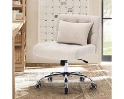 Bureaustoel zonder armleggers Bureaustoel Linnen bureaustoel met lendenkussen Make-up stoel met wielen, fauteuil Voor slaap/werkkamer, voor vrouwen, meisjes, 160KG belastbaar