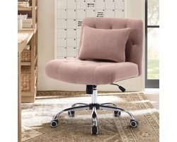 Bureaustoel zonder armleggers Bureaustoel Linnen Bureaustoel met lendenkussen Make-up stoel met wielen, Fauteuil Voor slaap/werkkamer, voor vrouwen, meisjes, 160KG belastbaar