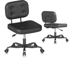 Bureaustoel zonder armleuning voor thuiskantoor, compacte draaistoel met wielen en in hoogte verstelbaar, ergonomische computerstoel voor kleine ruimtes, werkkamer en make-uptafel, PU-leer