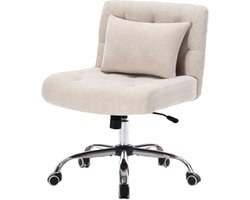 Bureaustoel zonder armleuningen, draaistoel, linnen bureaustoel met lendensteun, make-up stoel met wielen, fauteuil voor slaap-/studeerkamer, draagvermogen 160 kg