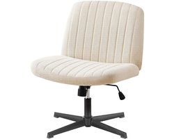 Bureaustoel zonder armleuningen – Stoffen draaistoel met brede zitting voor kleermakerszit, hoogte verstelbaar, 360° draaibaar, beige