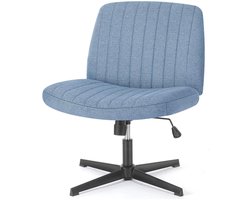 Bureaustoel zonder armleuningen – Stoffen draaistoel met brede zitting voor kleermakerszit, hoogte verstelbaar, 360° draaibaar, blauw