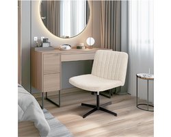 Bureaustoel Zonder Wielen - Brede Draaistoel Met Stoffen Bekleding - Gestoffeerde Stoel Met Middelhoge Rugleuning - In Hoogte Verstelbaar - Voor Thuis - Kantoor - Slaapkamer - Beige