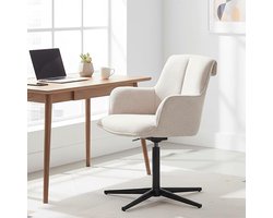 Bureaustoel Zonder Wieltjes – Bureaustoel Zonder Rolsystemen – Draaistoel – Werkstoel – Kantoorstoel – 360° Draaibaar – Ademend Gebreid Stofbekleding Licht Beige