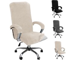 Bureaustoelhoes - elastische fluwelen overtrek - fluwelen pluche - bureauhoes met armleuning - gamingstoel - draaistoel en bureaustoel - stretch - afneembaar - machinewasbaar - XL - beige