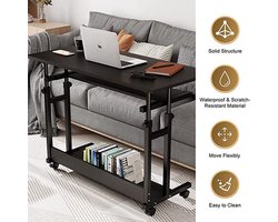 Bureautafel - Bureautafel voor Volwassenen - Bureautafel voor Computer - Computer bureau - Computer Tafel - Laptoptafel - Computerbureau met wielen - Hoogte verstelbaar - PC-tafel - Zwart