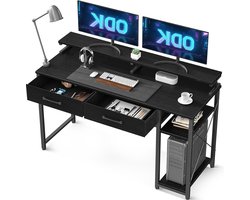 Bureautafel computertafel met planken en laden - monitorstandaard - boekenkast - pc-tafel - kantoortafel - thuiskantoor - 120 x 50 x 87 cm - zwart