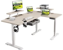 Bureautafel Elektrisch in hoogte verstelbaar L-vorm - staand bureau - 160 x 76 cm - hoekbureau - eiken