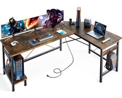 Bureautafel Gaming Hoekbureau met Stopcontacten en USB-Poorten - CPU-Houder - L-vormig - Thuiskantoor - Vintage Bruin - 150 × 120 cm