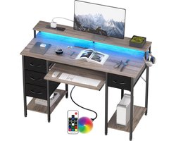 Bureautafel Modern Bureau Stopcontacten LED 120x50cm - Gaming Computertafel Toetsenbordlade - 4 Omkeerbare Lades Grote Opbergruimte Boekenplank - Werkstation voor Studie Speel Werk Slaap Kamer Thuis Kantoor