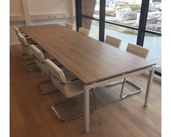 Bureautafel of vergadertafel Kubus 380x120cm bladkleur Licht Eiken framekleur Wit (RAL9010)