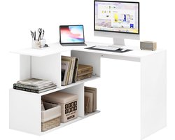 Bureautafel PC Werktafel in spaanplaat,Computertafel kantoortafel Met Planken 120x100x77cm,Wit