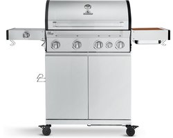 BURNHARD® 4 Branders gasbarbecue Big FRED Deluxe Series 3 incl. achterbrander, keramische 900°C infraroodbrander, zijkookplaat, gietijzeren grillrooster + uitklapbare zijtafels