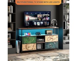 BursDany LED TV-standaard met 4 laden, Kleine TV-kast met opbergruimte, TV-bankje, Tv meubel, Stoffen ladekast voor de woonkamer Slaapkamer Hal Rustiek, 108x30x77cm, kleurig