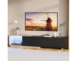 BursDany Uitrekbare TV-Meubel 163-240cm – Moderne Lage Televisiemeubel met 3 Laden en LED-Ambiëntverlichting, TV-kast voor Woonkamer/Slaapkamer (tot 65 inch), Zwart