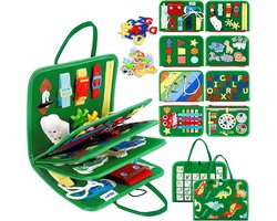 Busy Board Montessori Speelgoed – Busy Book voor Peuters – Sensorisch & Stil Activiteitenbord – Educatief Leerboek voor Kinderen – Reisspeelgoed Auto & Vliegtuig – Cadeau voor Jongens & Meisjes – Groen
