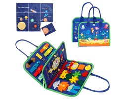 Busy Board Montessori speelgoed voor peuters, sensorisch boek met educatieve activiteiten voor het ontwikkelen van fijne motoriek, verjaardagscadeau voor jongens en meisjes, reisspeelgoed voor kinderen in de auto of vliegtuig, Donkerblauw