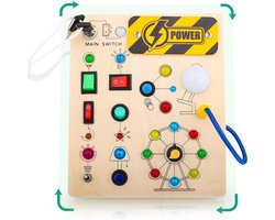 Busy Board voor peuters, houten activiteitenbord met LED-lichtschakelaar, Montessori-educatief speelgoed voor kinderen, sensorisch leerspeelgoed voor onderweg, verjaardagscadeau voor jongens en meisjes