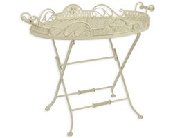 Butler Tafel - Witte IJzeren Stijlvolle Opbergtafel voor Woonkamer of Slaapkamer, Vintage Design, 67 cm Hoog, 80 cm Lang