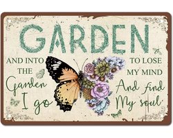 Butterfly Garden Metal Tin Sign - Retro Vintage Wall Art Mural - Birthday Gardener Gifts - Christmas Home Warming Gift - Hanging Iron Painting for Gardening Lovers