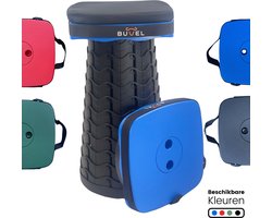 Buvel® Opvouwbare kruk - Kruk - Campingstoel - Inklapbaar - Telescopisch - Visstoel - Voetenbankje - Blauw - Vierkant - Met kussen