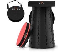 Buvel® Opvouwbare kruk - Kruk - Krukje - Campingstoel - Inklapbaar - Telescopisch - Visstoel - Voetensteun - Rond rood met kussen