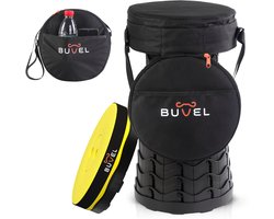 Buvel® Telescopische Kruk Rond Geel met Kussen – Opvouwbare Camping Kruk – Visstoel en Voetensteun