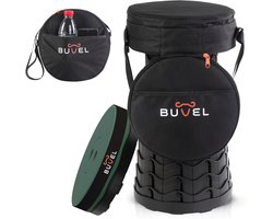 Buvel® Telescopische Kruk Rond Groen met Kussen – Opvouwbare Camping Kruk – Visstoel en Voetensteun