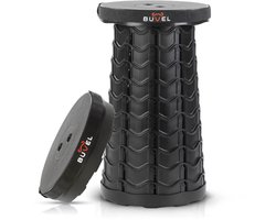 Buvel® Telescopische Kruk Rond Zwart – Opvouwbare Camping Kruk – Visstoel en Voetensteun