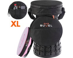 Buvel® XL Telescopische Kruk Rond Roze met Kussen – Opvouwbare Camping Kruk – Visstoel en Voetensteun