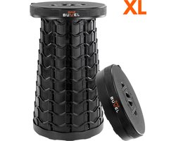 Buvel® XL Telescopische Kruk Rond Zwart – Extra Stevige Opvouwbare Kruk – Campingkruk, Visstoel en Voetensteun
