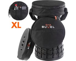 Buvel® XL Telescopische Kruk Rond Zwart met Kussen – Opvouwbare Camping Kruk – Visstoel en Voetensteun