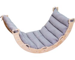Buxibo Houten Klimbrug/Klimboog Inclusief Kussen - Montessori Klimrek - Naturel Hout - Kinderspeelgoed - 97x47x52cm
