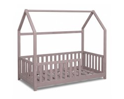 Buxibo Kinderbed – Houten Huisbed met Veiligheidsrails – Peuter Bed – 60x120 cm – Klei Grijs