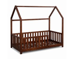 Buxibo Kinderbed – Houten Huisbed met Veiligheidsrails – Peuter Bed – 70x140 cm – Walnoot