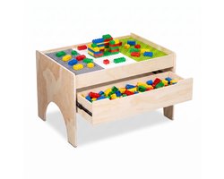 Buxibo Kinderspeeltafel met Bouwplaat en Opberglade – Houten Activiteitentafel – 80x56x50 cm – Naturel