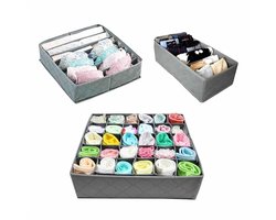 Buxibo Kleding Opbergbox Set - Opvouwbare Kastlade Verdeler / Onder Bed Organizer Opberger - BH/Sokken/Ondergoed - Opbergsysteem Met Vakken - 3 Stuks - Grijs