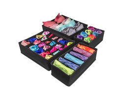 Buxibo Kleding Opbergbox Set - Opvouwbare Kastlade Verdeler / Onder Bed Organizer Opberger - BH/Sokken/Ondergoed - Opbergsysteem Met Vakken - 4 Stuks - Zwart
