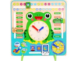 Buxibo - Kleurrijke Houten Leerklok Kikker - Speelgoedklok - Kalenderklok - Oefenklok - Educatief speelgoed - Leerhulpmiddel - Multicolor